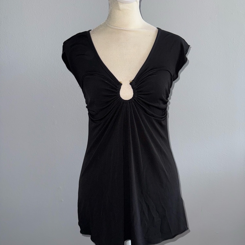 A. Byer Black Tunic Top with V-Neck Detail